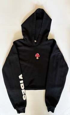 Love Dazed Mushroom Vibes Crop Hoodie Black Size M